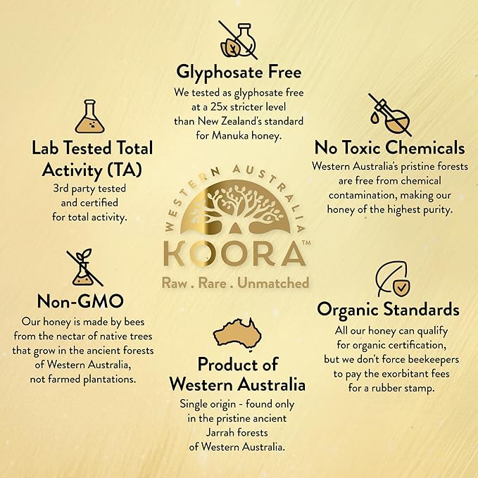 KOORA Marri Honey TA 25+ (MGO 1197+ Manuka Honey Rating Equiv.) Low GI, Medical Grade for Daily