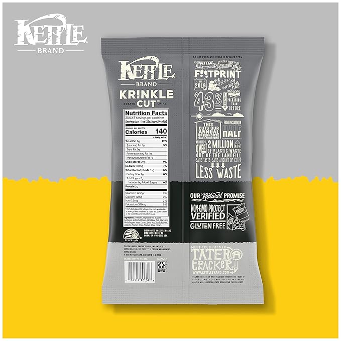 Kettle Brand Krinkle Cut Salt and Fresh Ground Pepper Kettle Potato Chips, Gluten-Free, Non-GMO