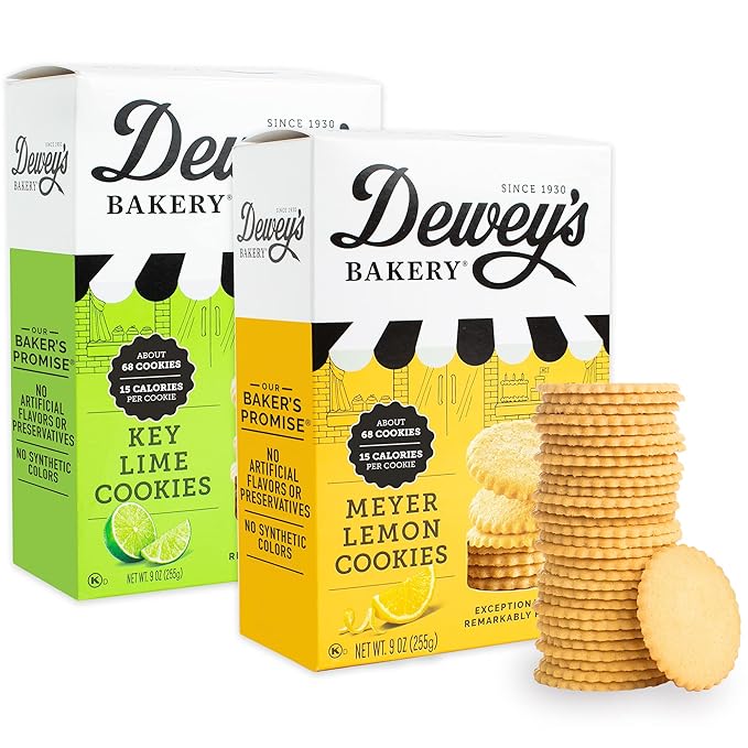 Dewey's Bakery Meyer Lemon & Key Lime Moravian Style Thin Cookies Variety Pack, Bakery Fresh with