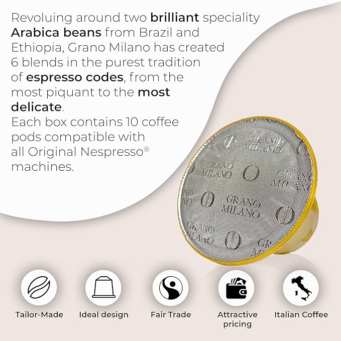 Grano Milano Crema - 50 Espresso Pods Compatible with Nespresso Original line, 100% Arabica Medium