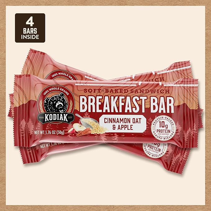 Kodiak Cakes Soft Baked Sandwich Breakfast Bar, Cinnamon Oat & Apple, High Protein, 100% Whole