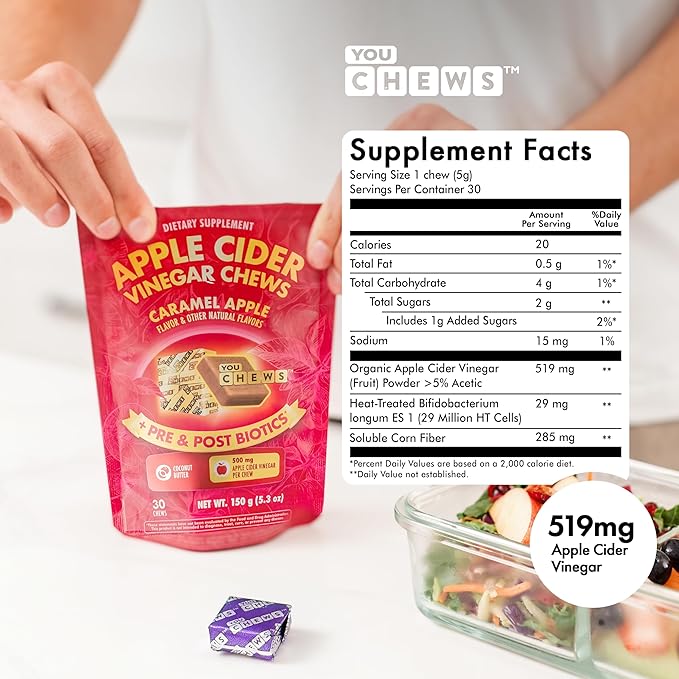 Apple Cider Vinegar Chews Better Than Apple Cider Gummies - Bloating Relief for Women and Men