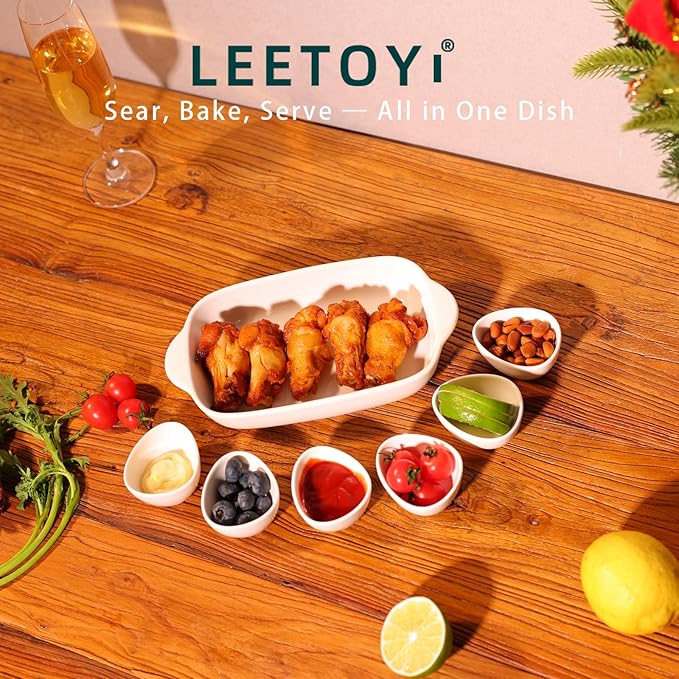 LEETOYI Ceramic Small Baking Dish, Porcelain 2-Piece Rectangular Bakeware with Double Handle