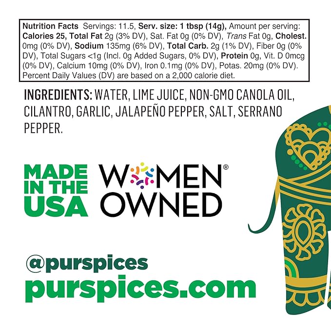 PUR Spices Cilantro Blaze I Hot Sauce & Tangy Cilantro Chutney I Fresh Cilantro, Garlic, Lime and