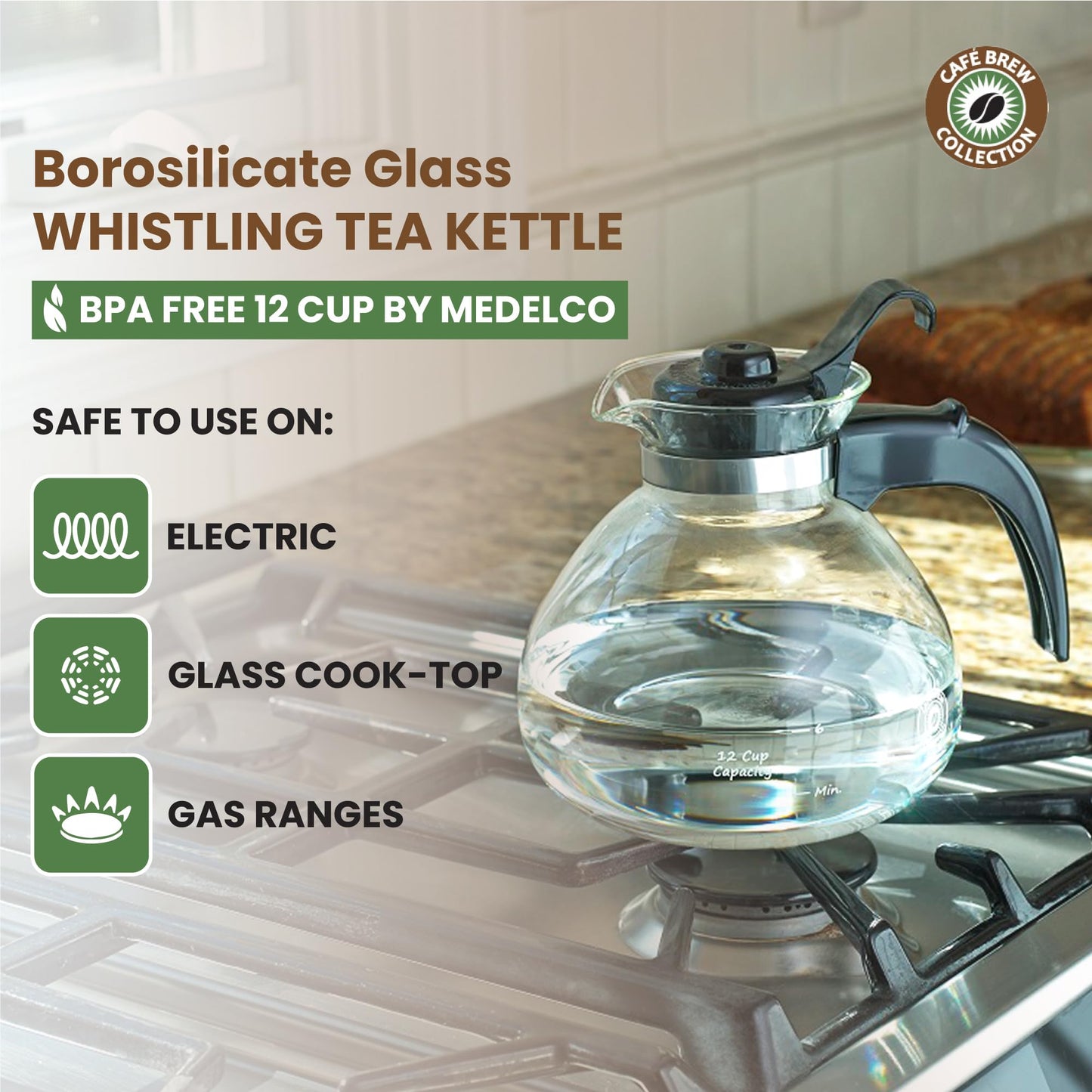Café Brew Glass Tea Kettle, 12 Cup