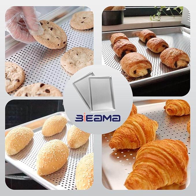 6 Pack Full Size 18" x 26" Aluminum Baking Sheet Pan Perforated, Commercial Bakery Equipment Cookie