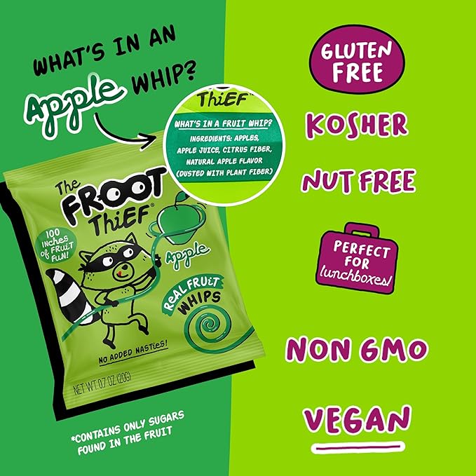 The FROOT Thief Real Fruit Snack Whips, Apple, Nut Free, Perfect for School Lunches and Snacks