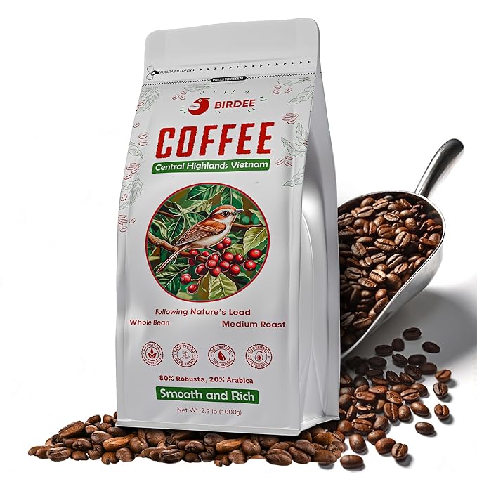 Birdee Vietnamese Coffee ??2.2 LB, Medium Roast Whole Bean, Arabica and Robusta Blend, Hand-Picked