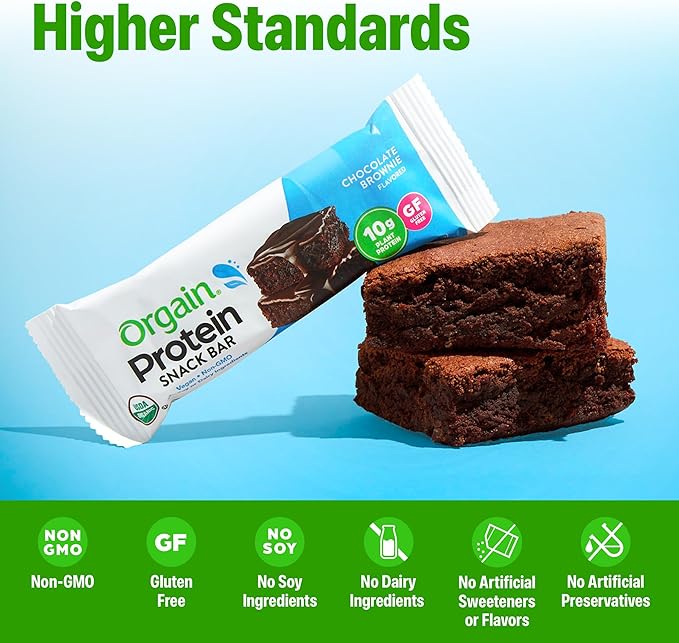 Orgain Organic Vegan Protein Bars, Chocolate Brownie - 10g Plant Based Protein, Low Calorie Healthy