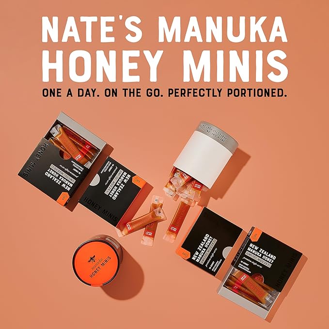 Nate's Manuka Honey Minis - 10 count Single-serve, Pure Manuka Honey - MGO 263+ | UMF Certified 10+