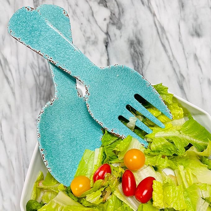 UPware Crackle Melamine Salad Servers, Serving Utensil Set, Includes Serving Fork and Spoon for