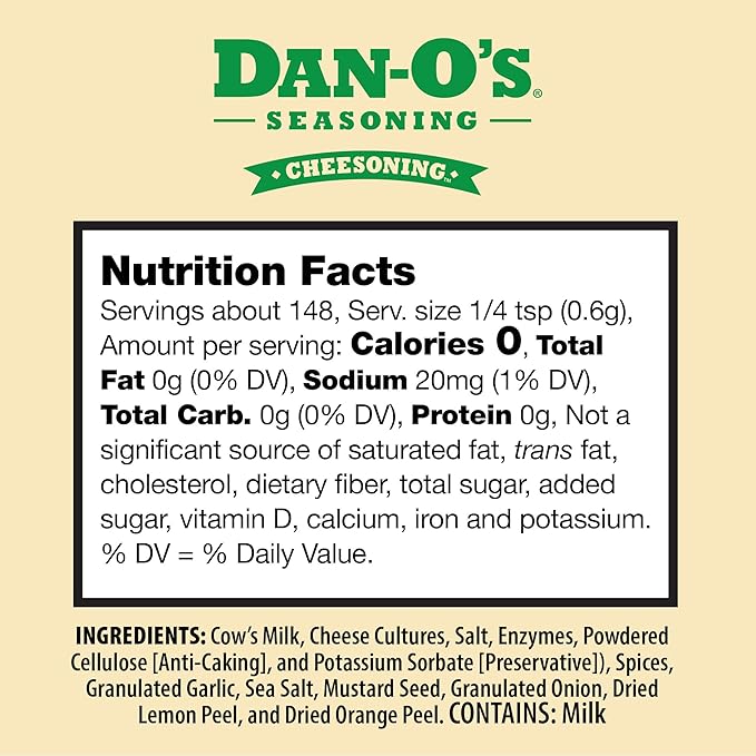 Dan-O's Cheesoning Seasoning, 2.2 oz Bottle, All Purpose Seasoning for Pizza, Popcorn, Chicken