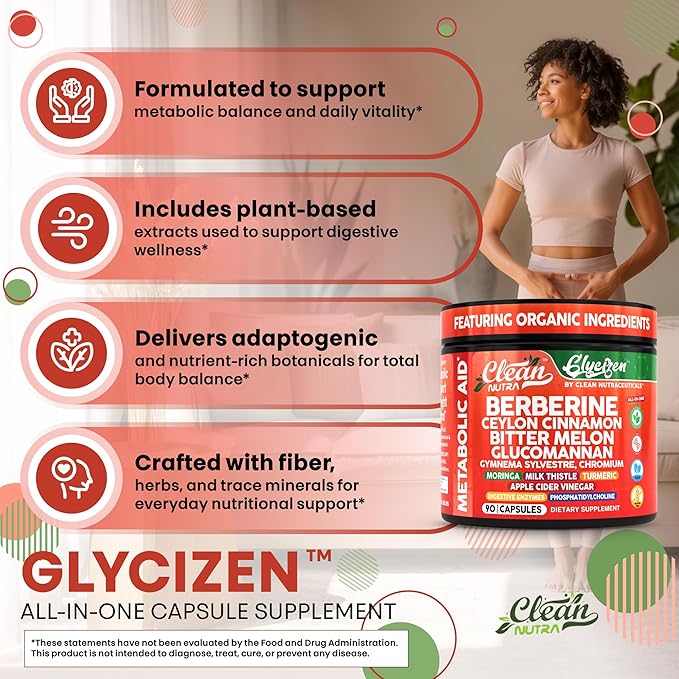 Clean Nutra Berberine and Ceylon Cinnamon Supplement Bitter Melon Glucomannan Gymnema Sylvestre