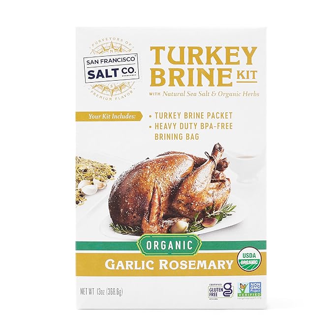 Organic Turkey Brine Kit - 13 oz. Garlic Rosemary Brine with BPA-Free Brine Bag for Whole, Smoked
