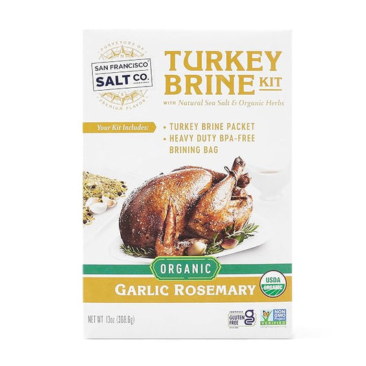 Organic Turkey Brine Kit - 13 oz. Garlic Rosemary Brine with BPA-Free Brine Bag for Whole, Smoked