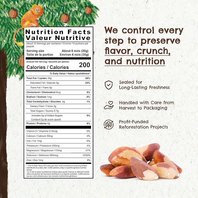 Snack The True Organic Brazil Nuts 15 oz – Raw and Unsalted – Kosher – Healthy-Rich in Vegetable