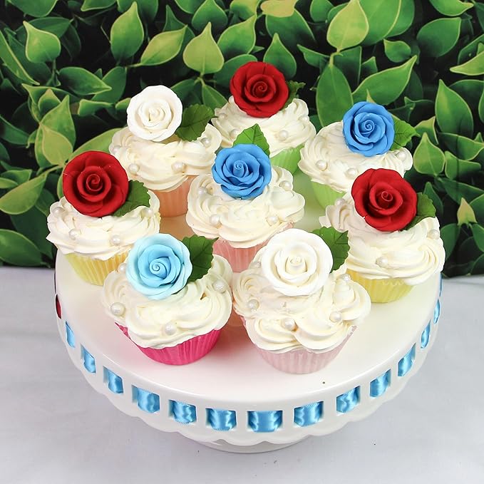 Global Sugar Art Premium Edible Roses, White, Unwired, Medium 1.5 inches, 12 Count by Chef Alan