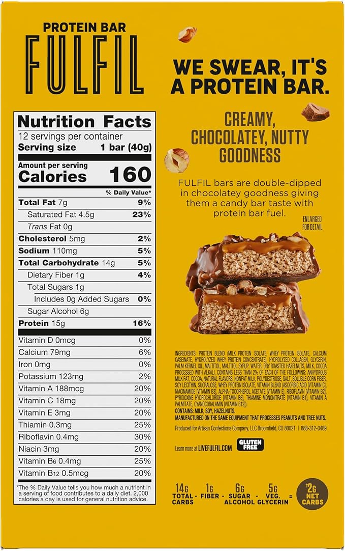 FULFIL Protein Snack Bars, Chocolate Hazelnut Flavored, Gluten Free with 15g Protein, Pantry
