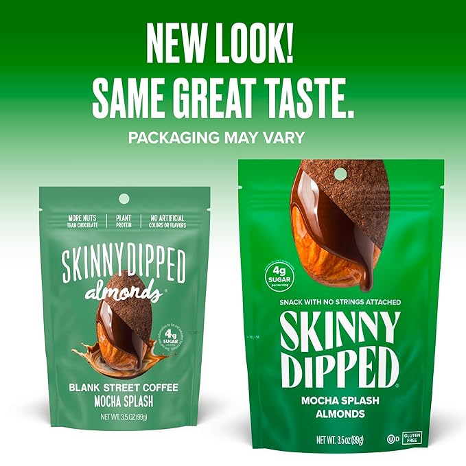 SkinnyDipped Mocha Splash Almonds, Healthy Snack, Plant Protein, Gluten Free, 3.5 oz Resealable