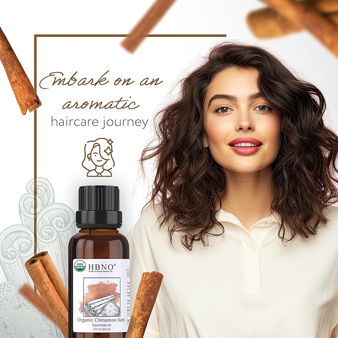 HBNO Organic Cinnamon Bark Essential Oil - 1 oz (30ml) Size - Ideal for Diffusers, Cleaning Agents
