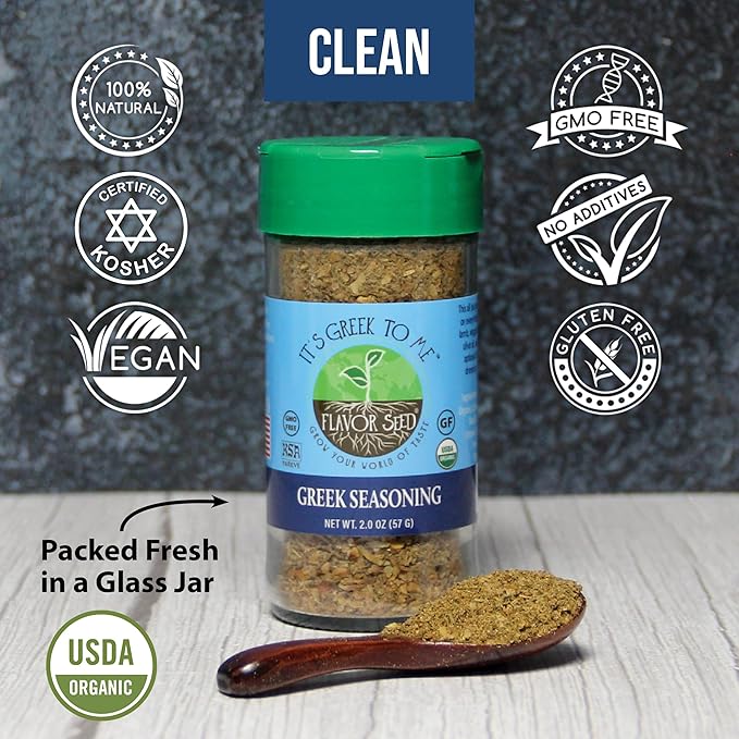 Flavor Seed It's Greek To Me, Organic Greek Seasoning Blend, Gyro & Tzatziki Seasoning, Kebab