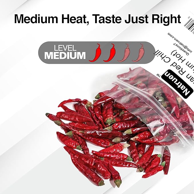 Natruen Whole Dry Szechuan Chinese Red Chili Pods 4 Oz (Medium Hot), Spicy Sichuan Dried Red Hot