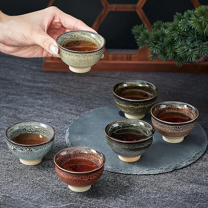 Skyley 6 Pieces Korean Soju Shot Glasses Sets Porcelain Cups Korean Ceramic Cups Tea Accessories
