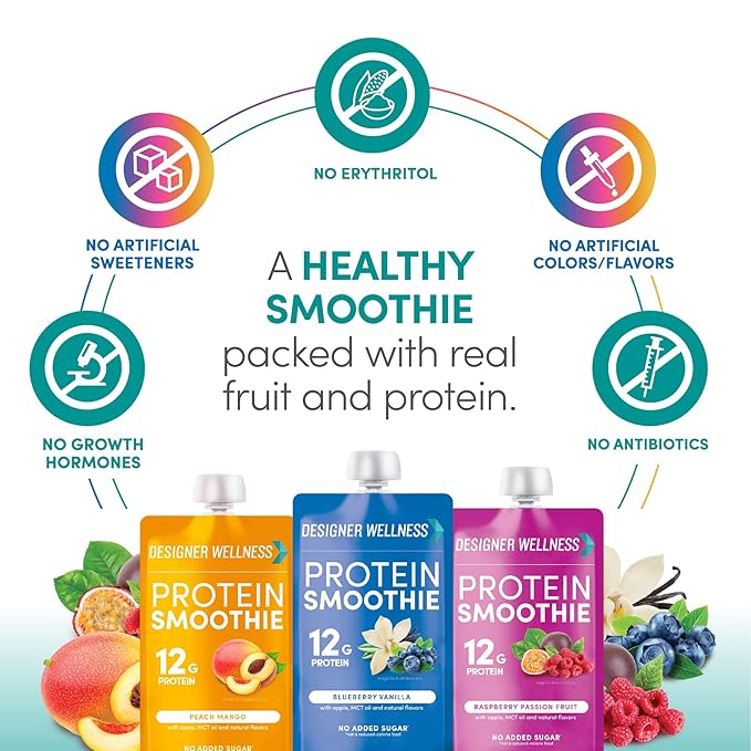 Designer Wellness Protein Smoothie, Real Fruit, 12g Protein, Low Carb, Zero Added Sugar