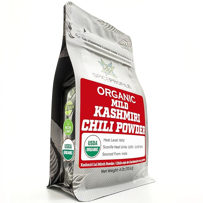 Spice Profile USDA Organic Low Heat Kashmiri Chili Powder, 4 oz, Lab Tested for Heavy Metals