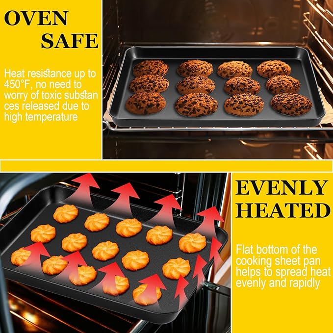 E-far Cookie Baking Sheet Set of 3, Nonstick Metal Sheets Pans Jellyroll Trays for Oven