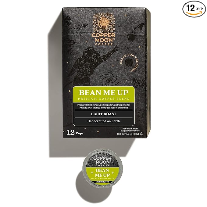 Copper Moon Single Serve Coffee Pods for Keurig K-Cup Brewers, Light Roast, Bean Me Up Blend, 12