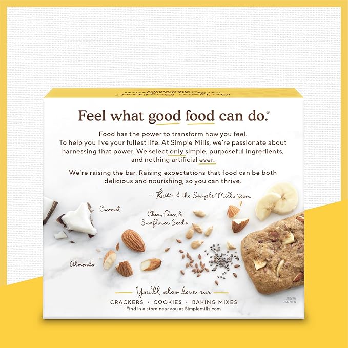 Simple Mills Almond Flour Snack Bars, Nutty Banana Bread - Gluten Free, Made with Organic Coconut