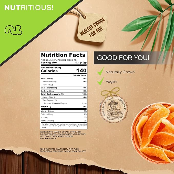 NUT CRAVINGS - Sun Dried Mango Slices, Lightly Sweetened (8oz, 1 Pack) Bulk Dry Fruits Packed Fresh