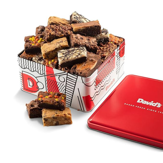 David's Cookies Assorted Brownies Gift Tin - 20 Slices of Individually Wrapped Gourmet Brownies