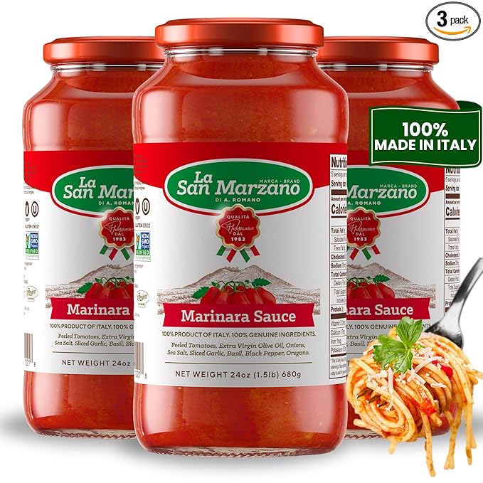 La San Marzano Marinara Sauce, 24 oz, Pasta Sauce Made in Italy, All Purpose Tomato Premium