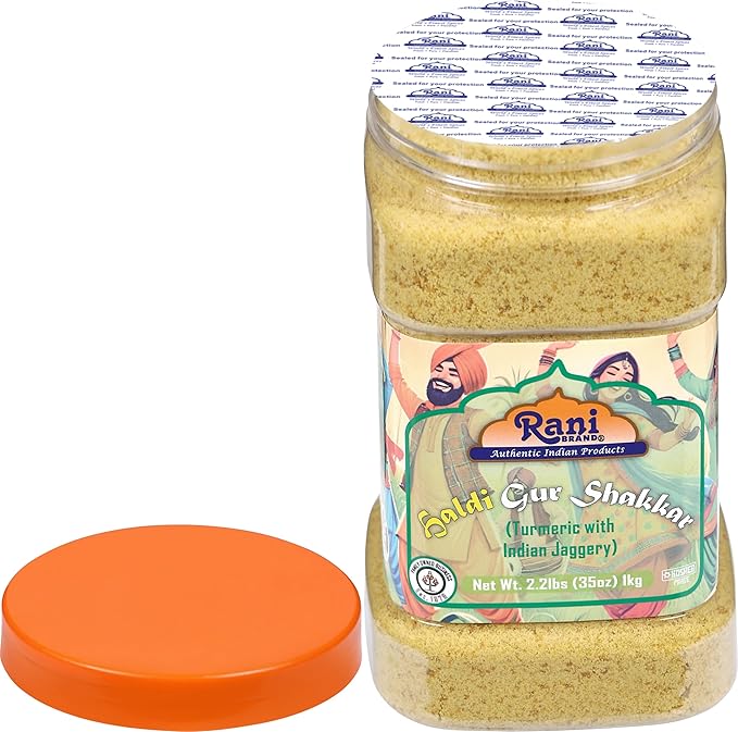 Rani Haldi Gur Shakkar (Turmeric with Indian Jaggery) Indian Unrefined Raw Cane Sugar 35oz (2.2lbs)