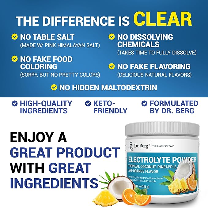 Dr. Berg Zero Sugar Hydration Keto Electrolyte Powder - Enhanced w/ 1000 mg of Potassium & Real