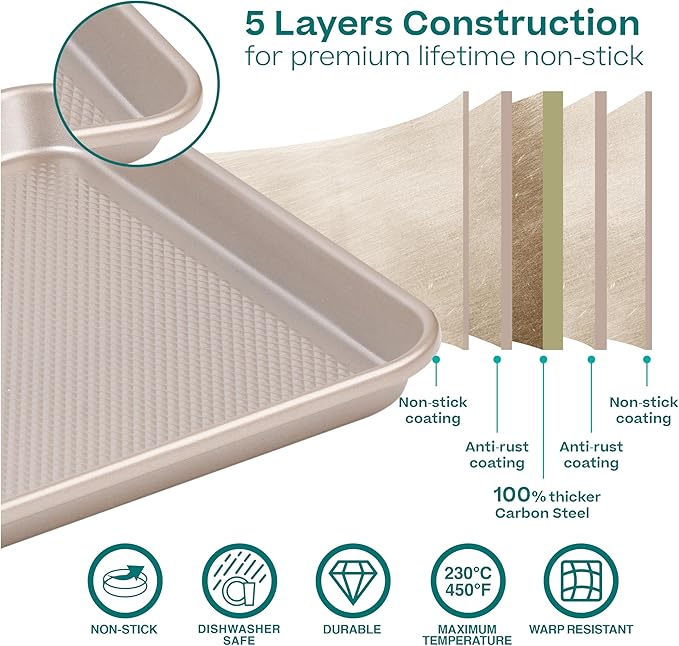 Baker's Secret Baking Sheet Pan Set, 3x Cookie Sheets for Oven, Diamond Texture Premium Air Flow