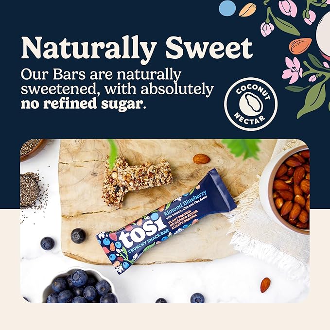 Tosi Almond Blueberry Protein Bars, Plant Based with Nuts, Gluten-Free Crunchy Snacks, Vegan