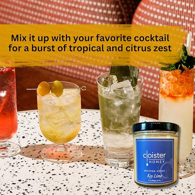 Cloister Honey Whipped Honey - Key Lime (9 oz) | Hand Crafted | Raw Artisan Honey | 100% Pure, Raw