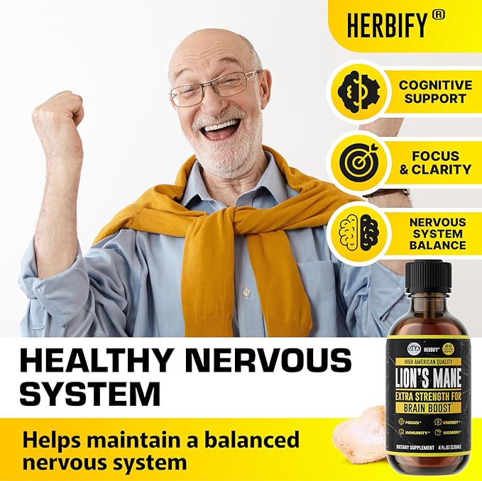 HERBIFY Lions Mane Supplement - Daily Mushroom Supplement for Memory, Focus & Clarity - Brain