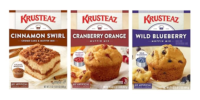 Krusteaz Variety Pack,Cinnamon Swirl Crumb(21 oz),Cranberry Orange Muffin Mix (18.6 oz),Wild