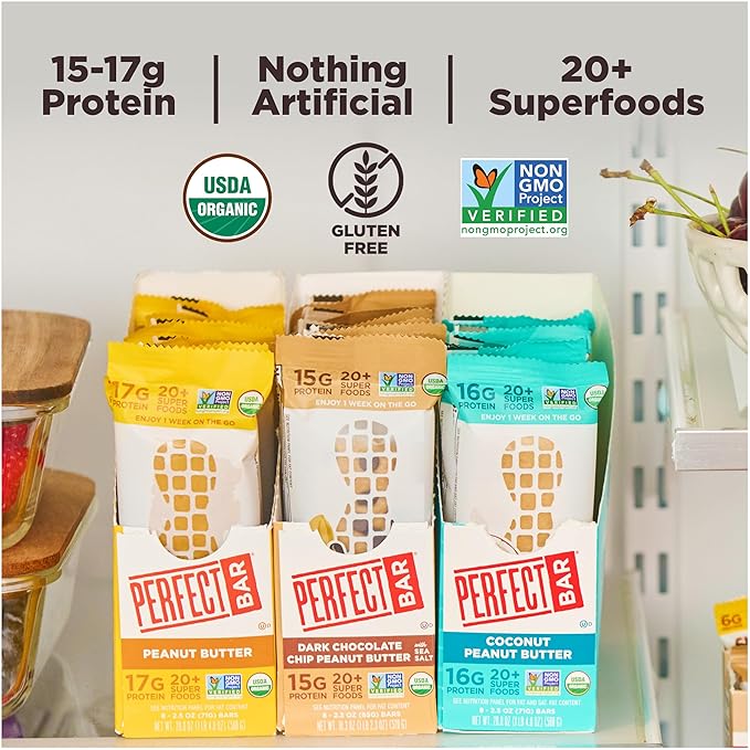 Perfect Bar Original Refrigerated Protein Bar, Peanut Butter Lover's Variety Bundle, 2.2 - 2.5