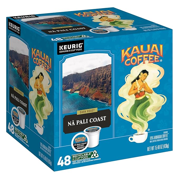Kauai Coffee K-Cup Pods for Keurig Brewers – Arabica Coffee, 10% Hawaiian – Dark Roast, Nutty with