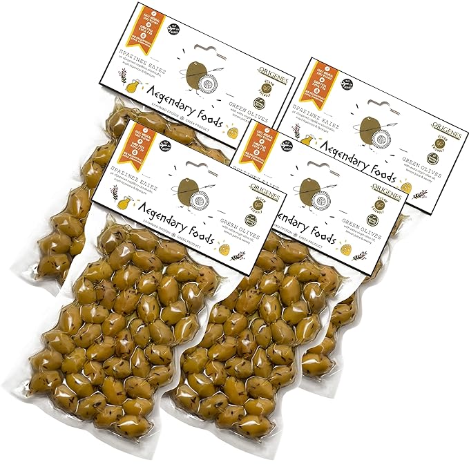 Pack of 4 Green Olives in Vacuum Bag , Marinated Olives in Savory Lemon Juice, Freshly Sealed