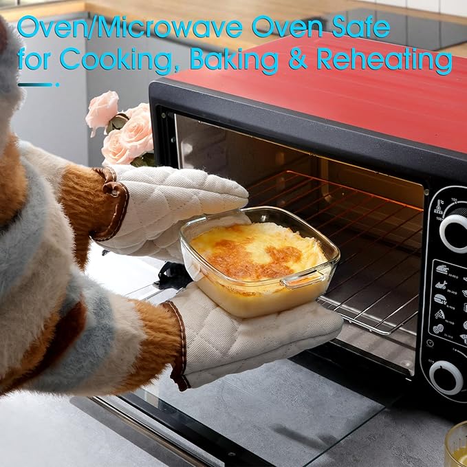 NUTRIUPS 0.8L Glass Casserole Dish with Lid Oven Safe Square Casserole Dish 5.9in Glass Microwave