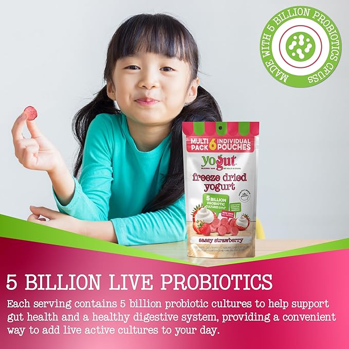 YoGut Freeze Dried Yogurt Snack, Strawberry, 6 Pack, Healthy Snacks for Kids, Toddlers & Adults
