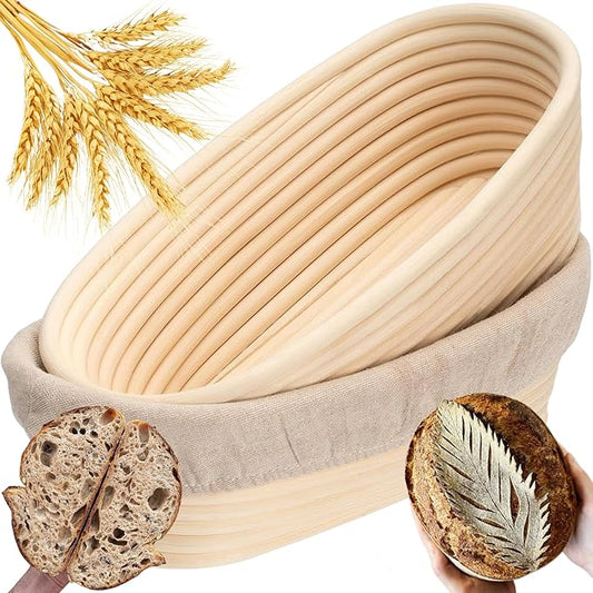 Banneton Bread Proofing Basket 2 pack 9.5 inch Oval Basket with Liner, Bread Proofing Basket