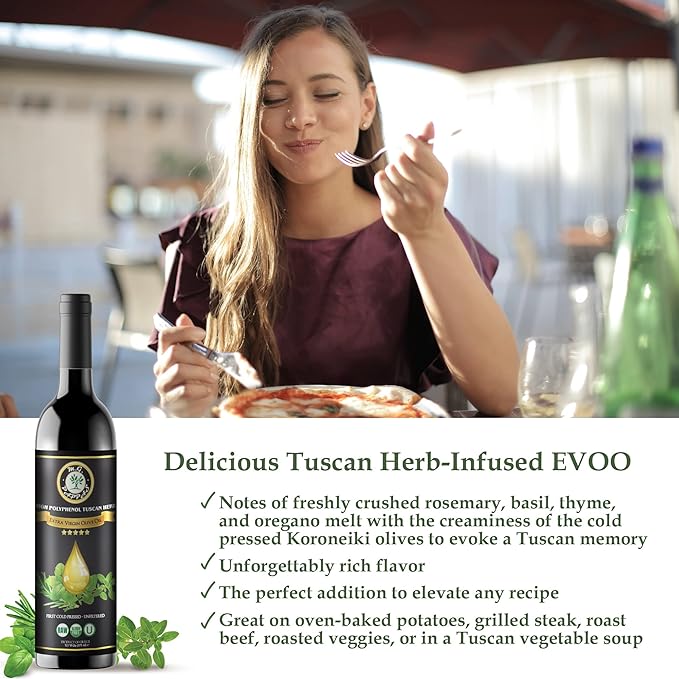 M.G. PAPPAS High Polyphenol Tuscan Herb Infused Olive Oil Extra Virgin - Over 500mg/kg - Unfiltered