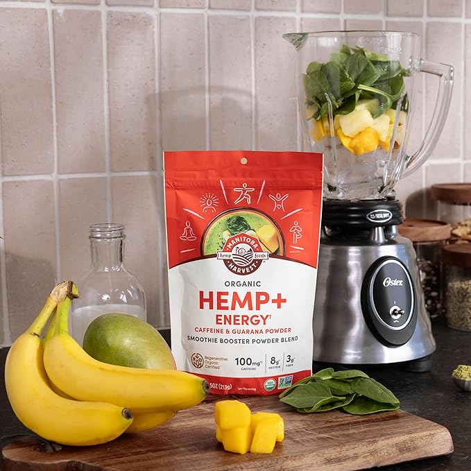 Manitoba Harvest Organic Hemp+ Energy, Caffeine & Guarana Powder, Smoothie Booster Powder Blend